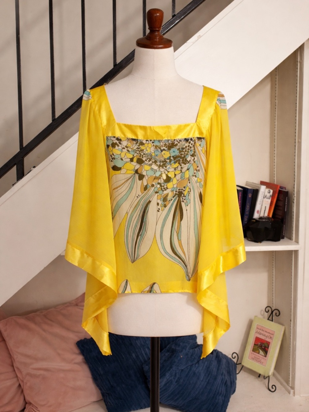 Kaelyn Max II Yellow Chiffon Blouse 1X Flowy Boho Peekaboo Shoulder Top - Sheer
